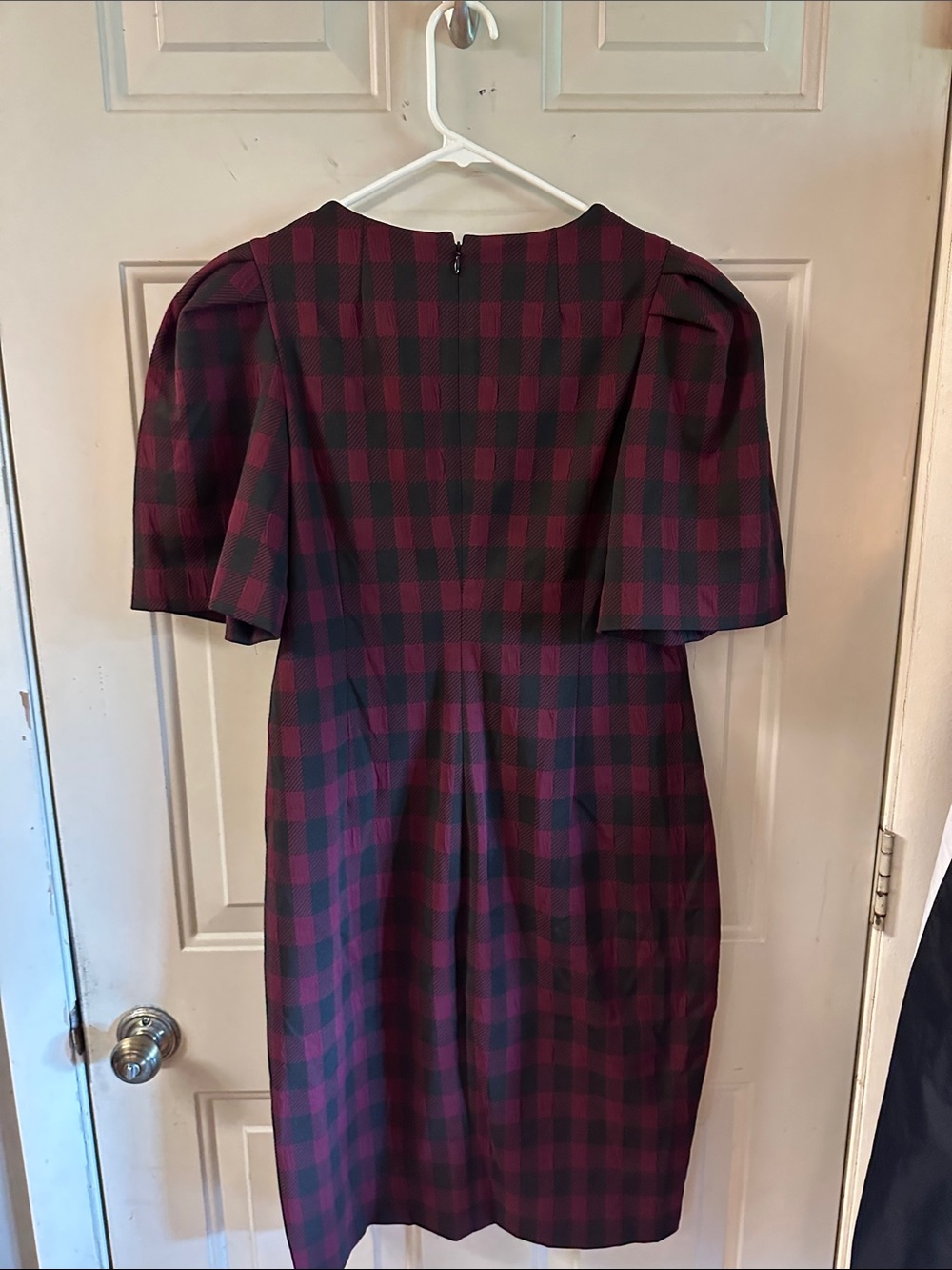 Calvin Klein Burgundy and Black Checked Midi Dress - Picture 5 of 6
